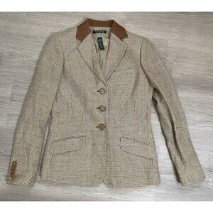 Ralph Lauren Equestrian Blazer Jacket Linen brown Collar Women’s Green Label 2